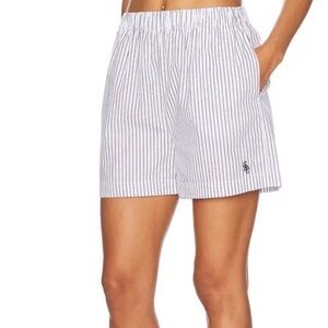 SPORTY & RICH
SRC embroidered striped cotton-poplin shorts